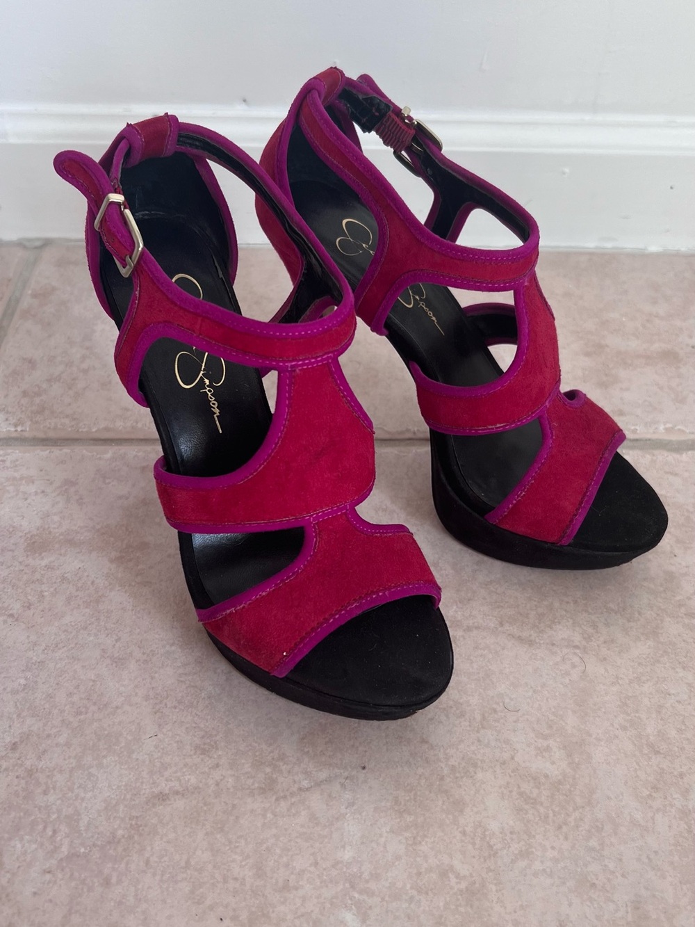 Jessica Simpson Hot Pink Suede Cutout Heels Y2K Party Pumps 7.5